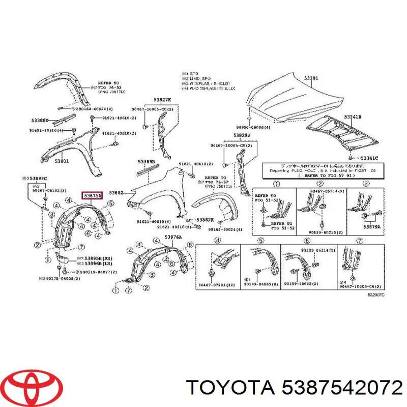 Подкрильнікі переднього крила, правий Toyota 5387542072 ціна, від 16.93 USD