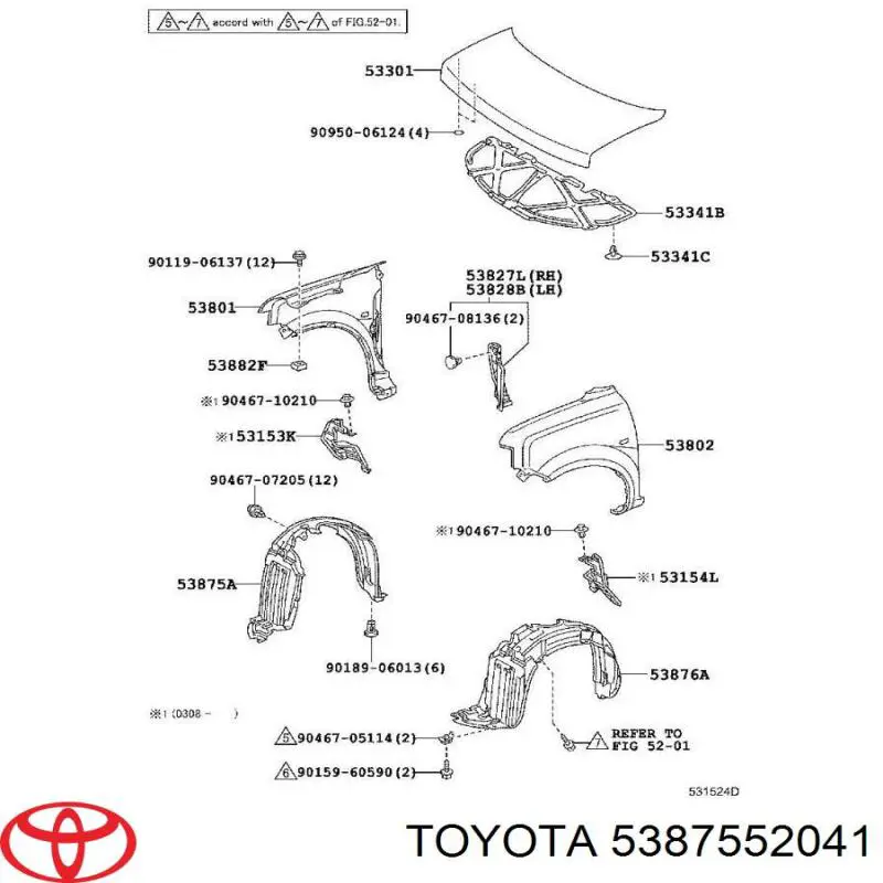 5387552041 Toyota Підкрилок переднього крила, правий