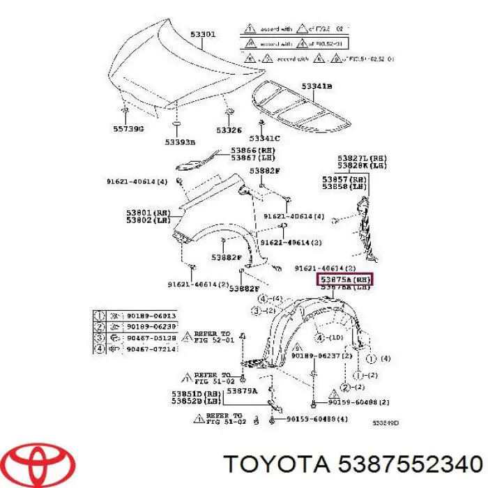 5387552340 Toyota Підкрилок переднього крила, правий