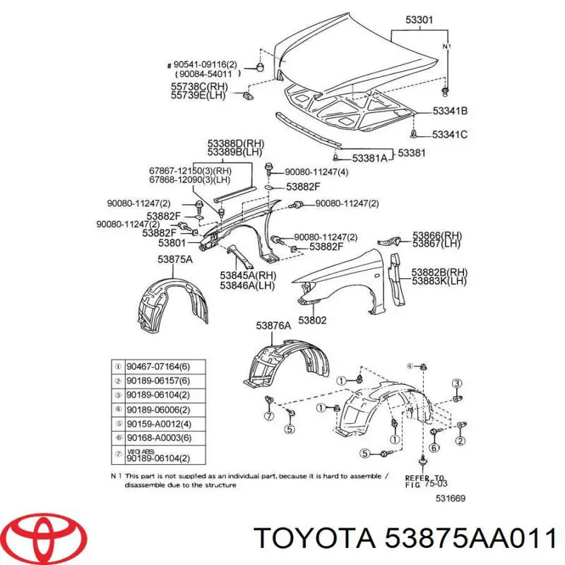 Підкрилок переднього крила, правий Toyota Camry (V30) (Тойота Камрі)