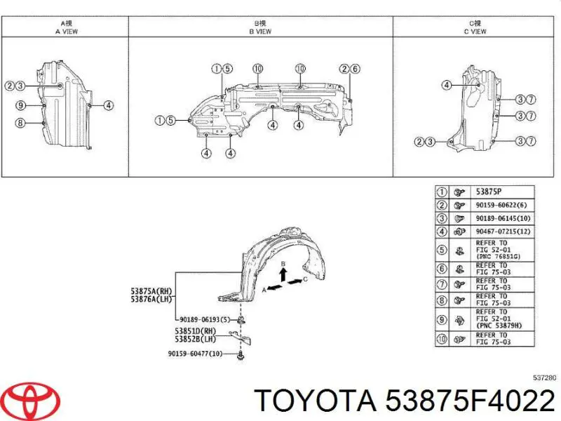 53875F4022 Toyota Підкрилок переднього крила, правий