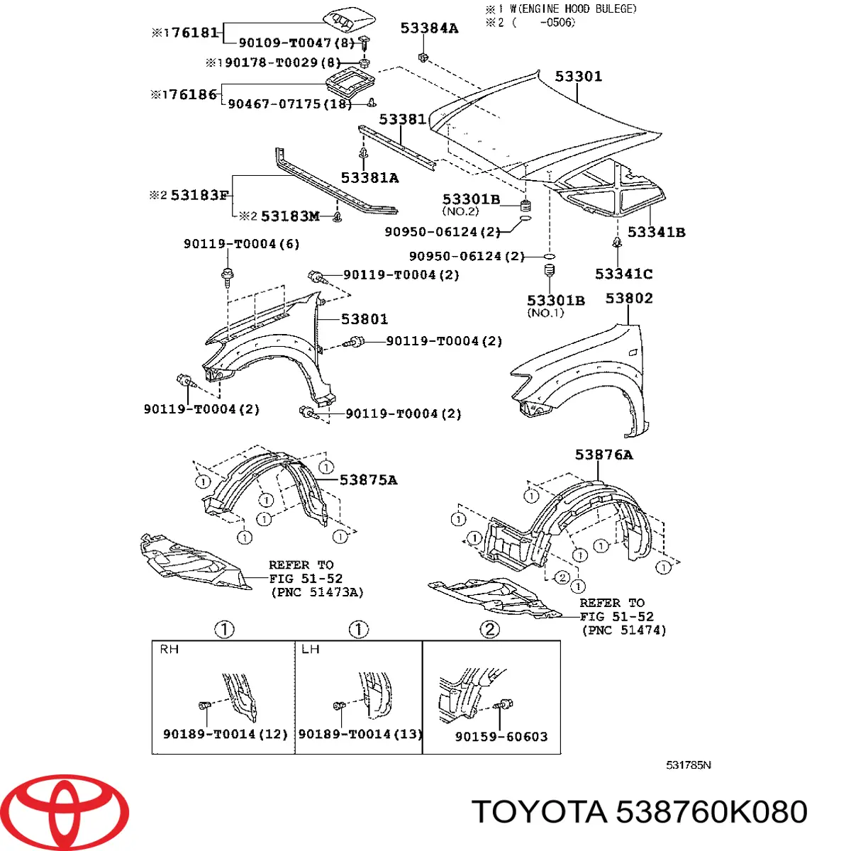 538760K080 Toyota Підкрилок переднього крила, лівий