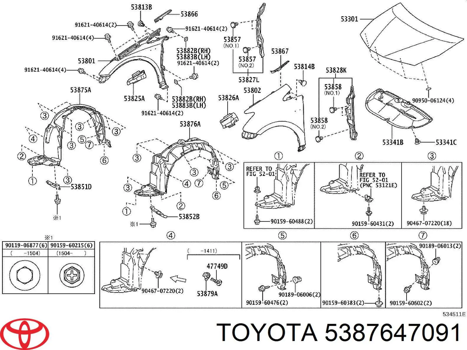 Підкрилок переднього крила, лівий Toyota 5387647091 ціна, від 20.00 USD
