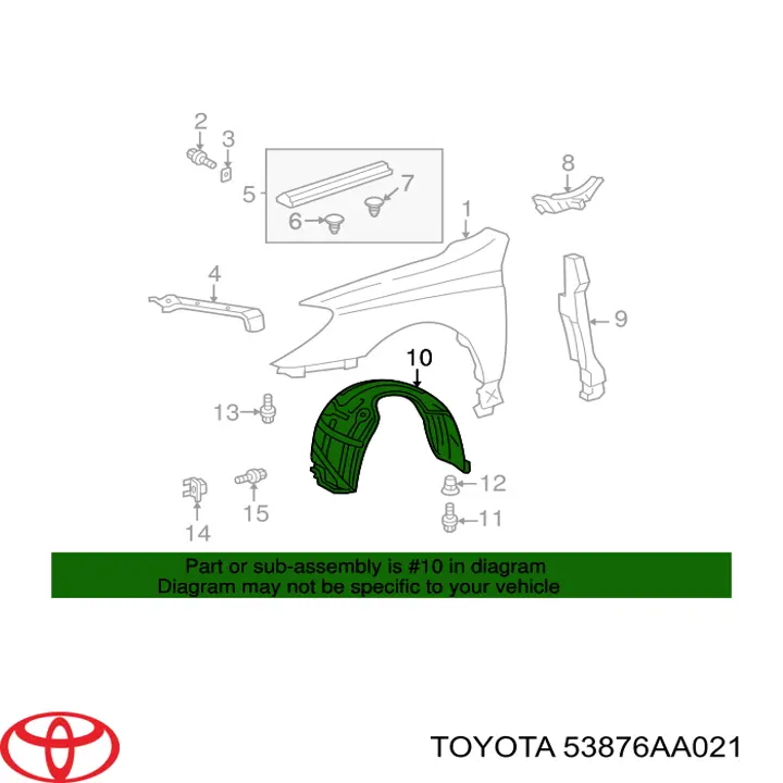 53876AA021 Toyota Підкрилок переднього крила, лівий