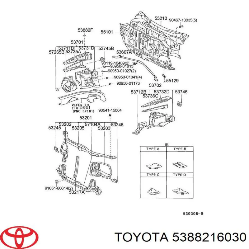 Ущільнювач крила Toyota 5388216030 ціна, від 1.03 USD