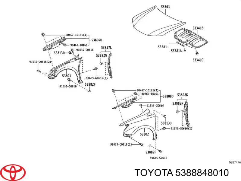 Пістон (кліп) кріплення підкрилки переднього крила Toyota 5388848010 ціна, від 1.29 USD