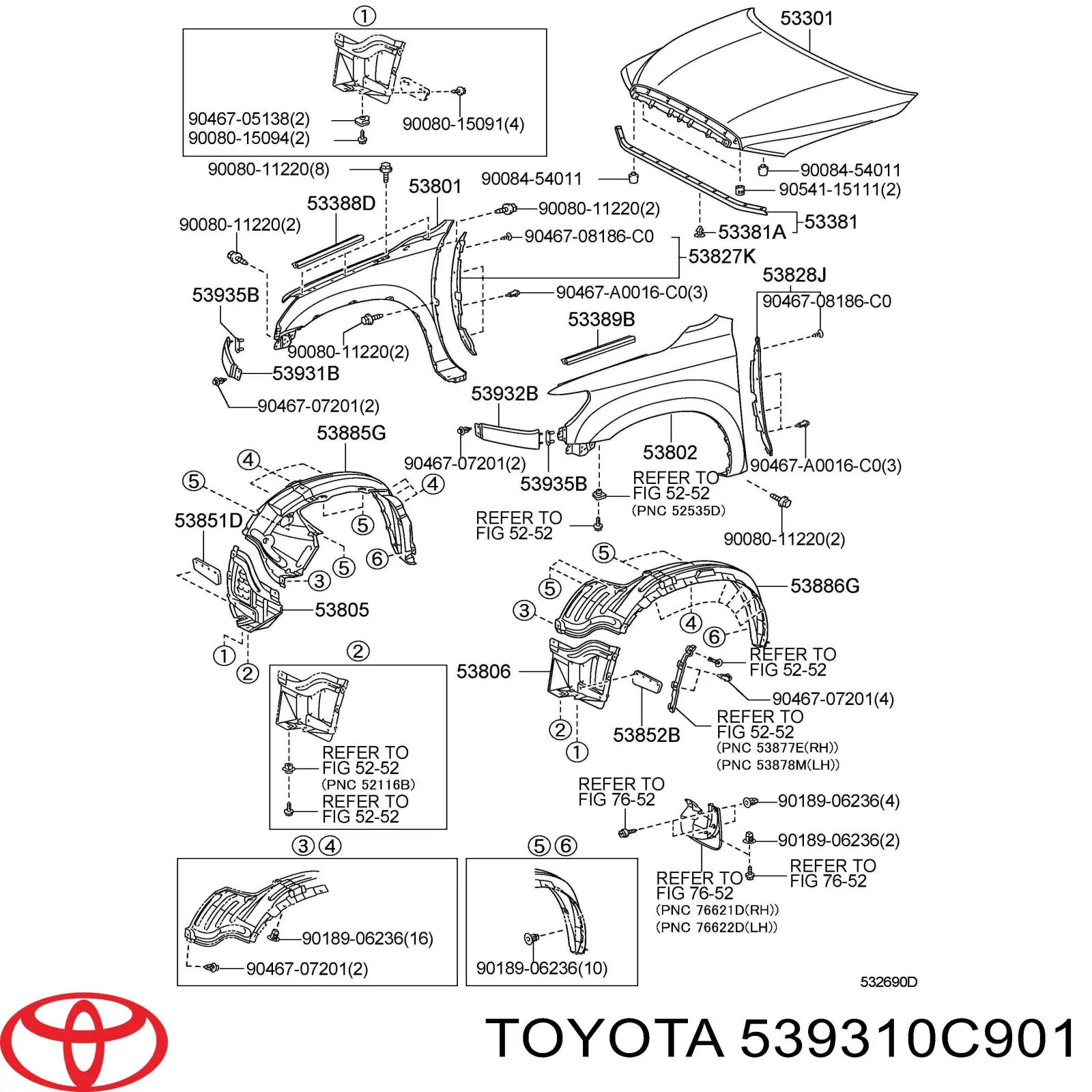 Накладка фар, нижня Toyota 539310C901 ціна, від 49.68 USD