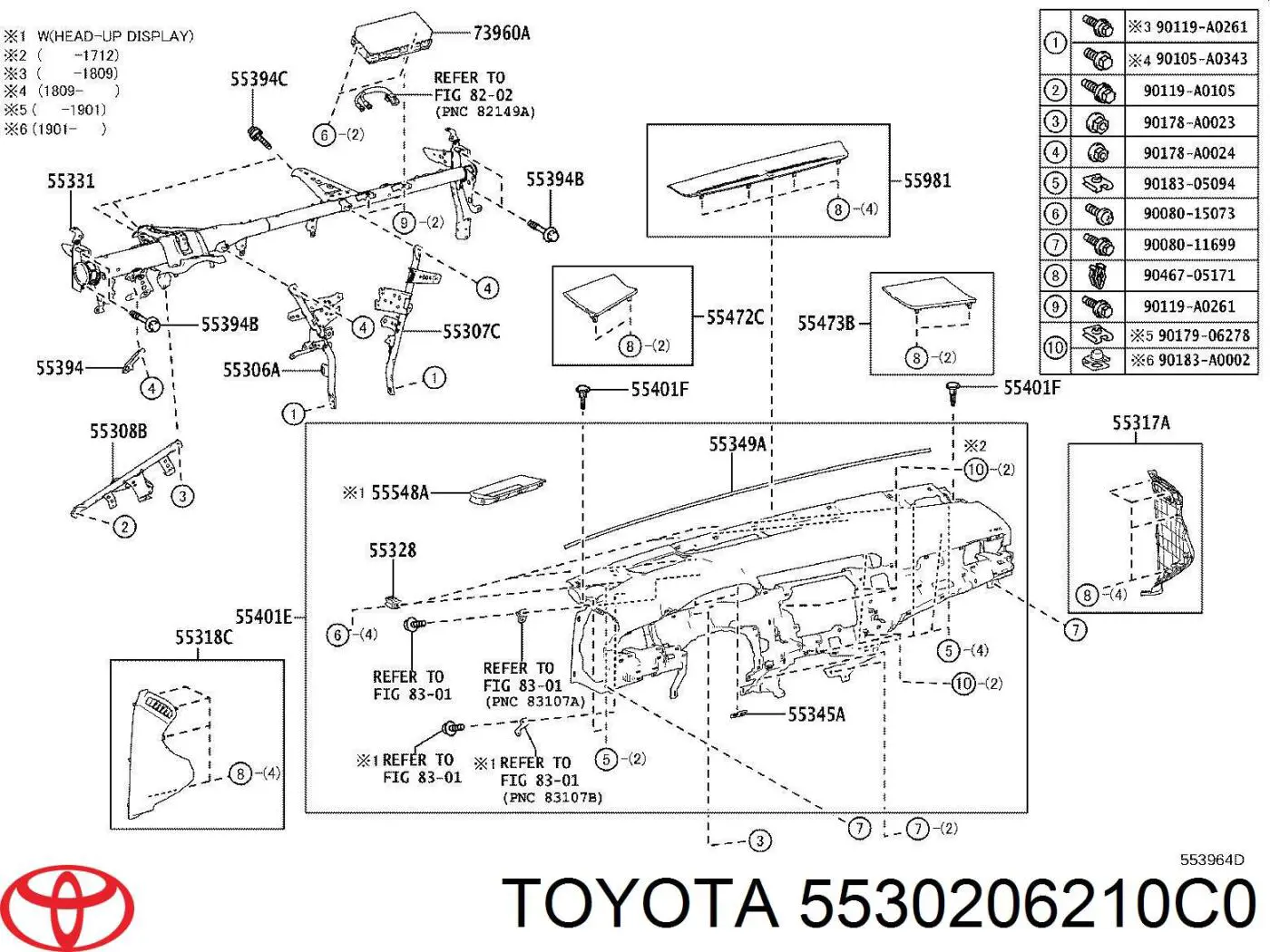 5530206210C0 Toyota Панель салону передня "торпедо", нижня частина