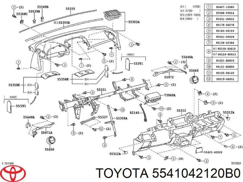 5541042120B0 Toyota Облицювання щитка приладів "торпедо"