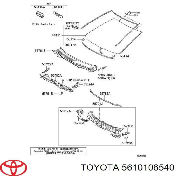 5610106540 Toyota скло лобове