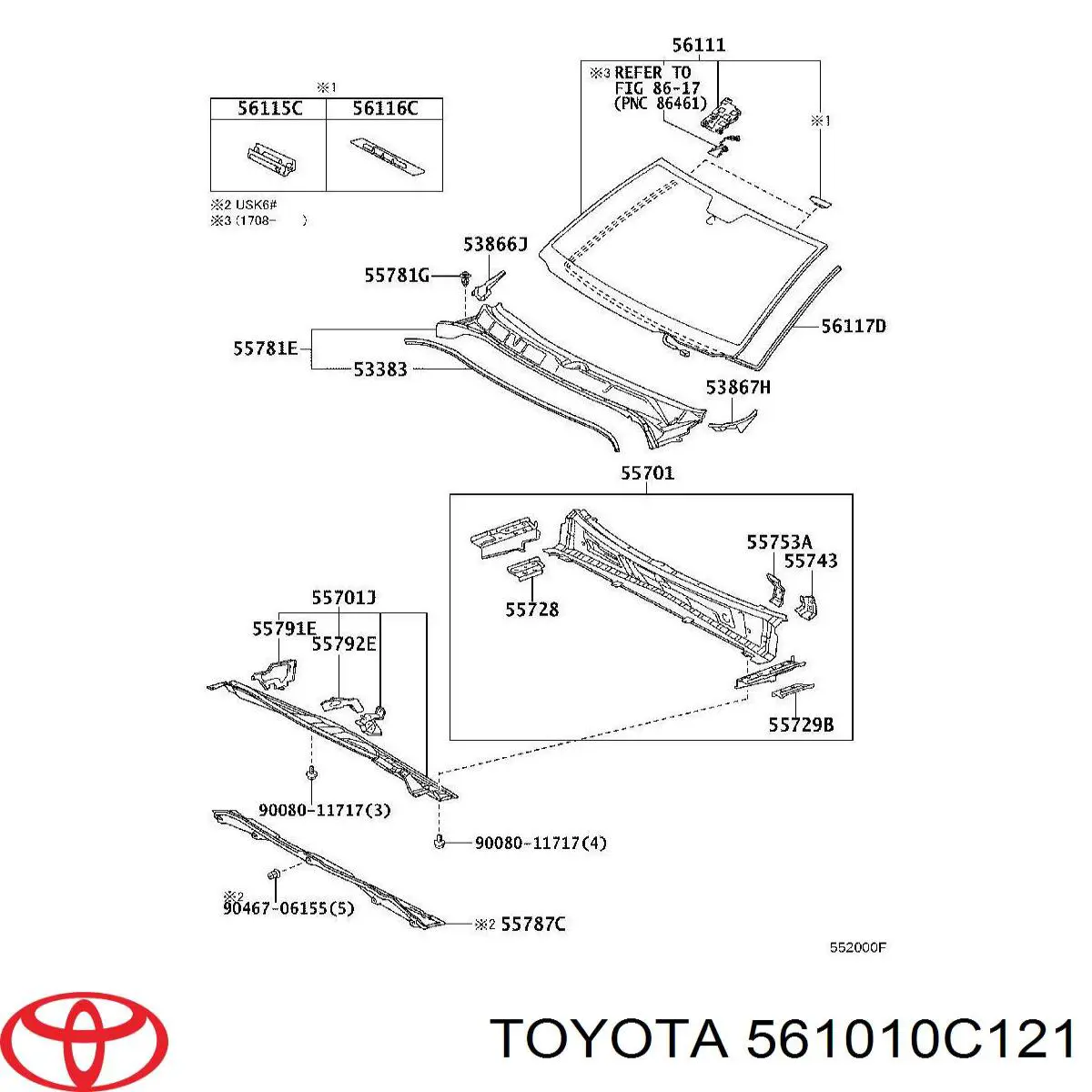 Автоскло Toyota 561010C121 ціна, від 116.82 USD