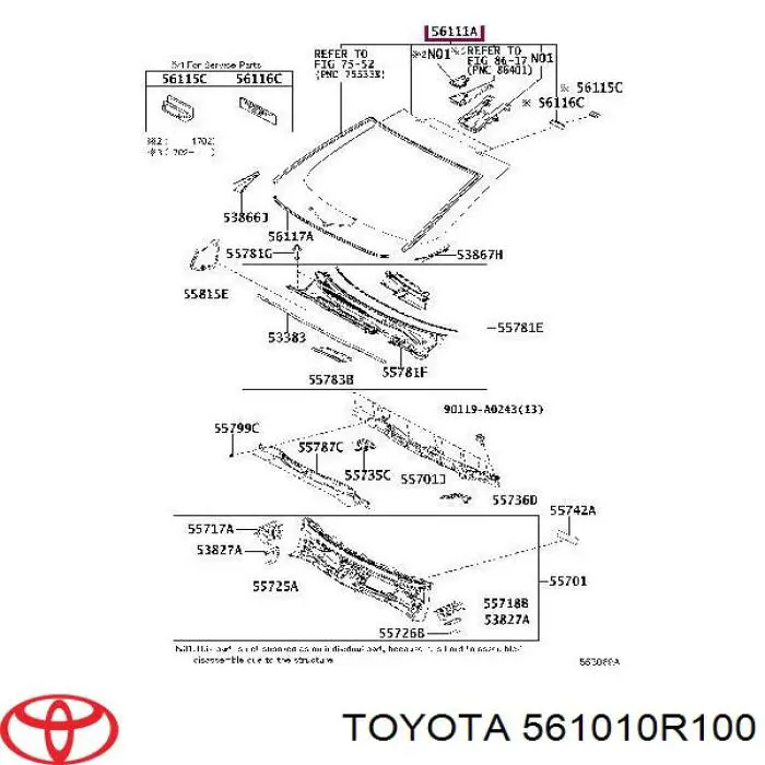 561010R100 Toyota скло лобове