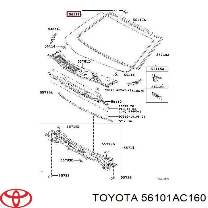 56101AC160 Toyota скло лобове