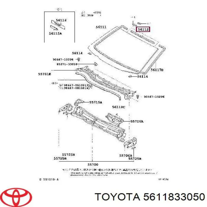 Ущільнювач лобового скла, верхній Toyota 5611833050 ціна, від 6.58 USD