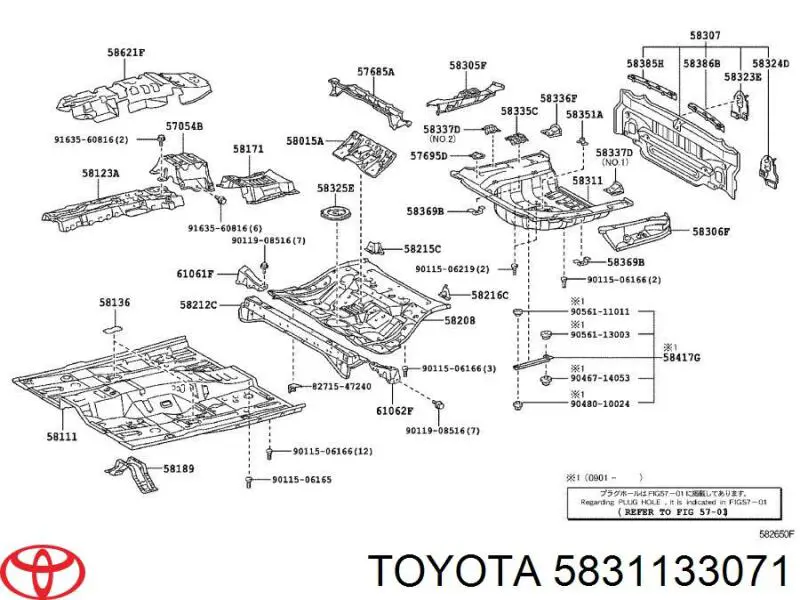 Ніша запасного колеса Toyota 5831133071 ціна, від 303.89 USD