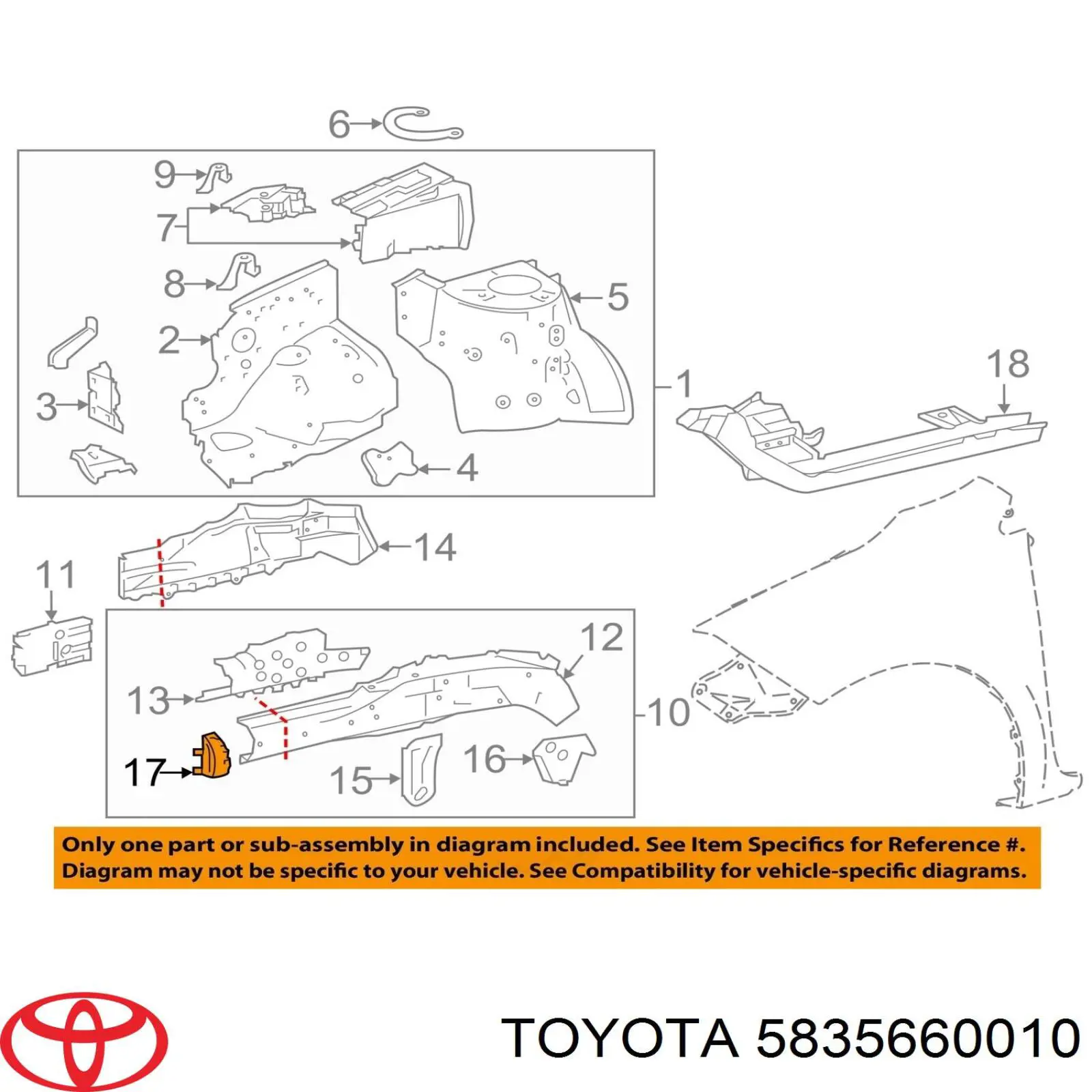 Кріплення бампера Toyota 5835660010 ціна, від 8.87 USD