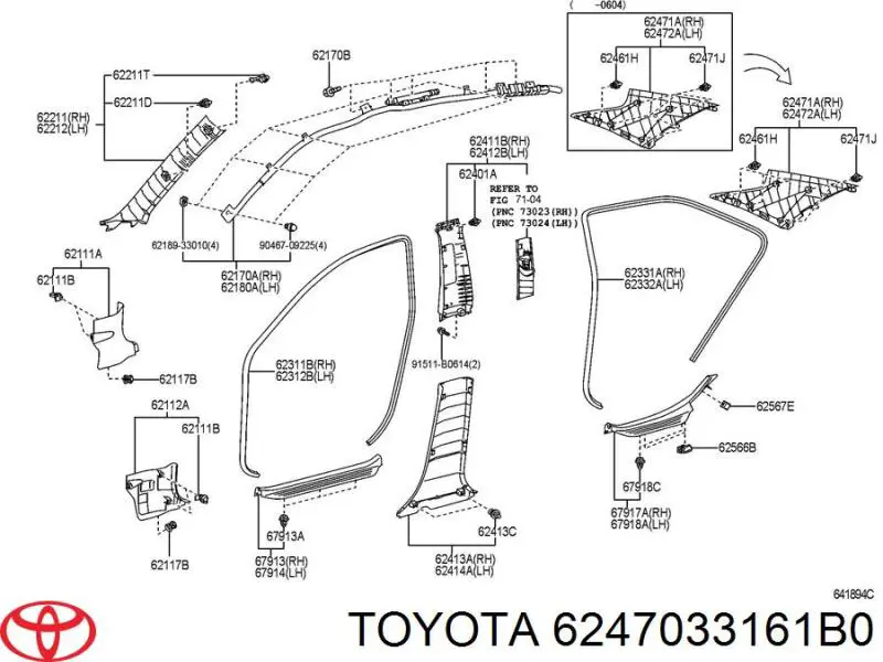 6247033161B0 Toyota обшивка стійки кузова внутрішня, задня права