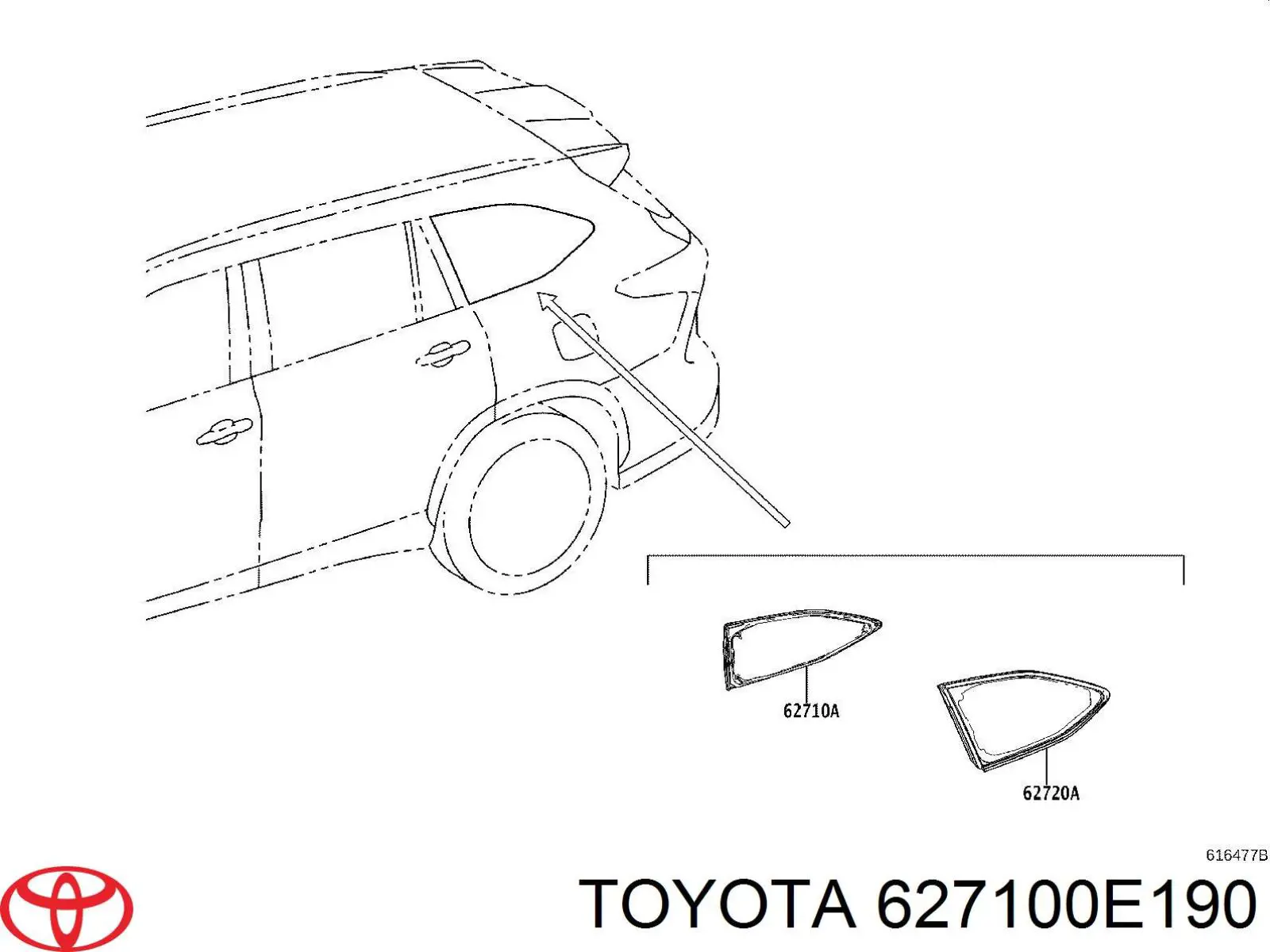 627100E190 Toyota Стукло багажника, праве