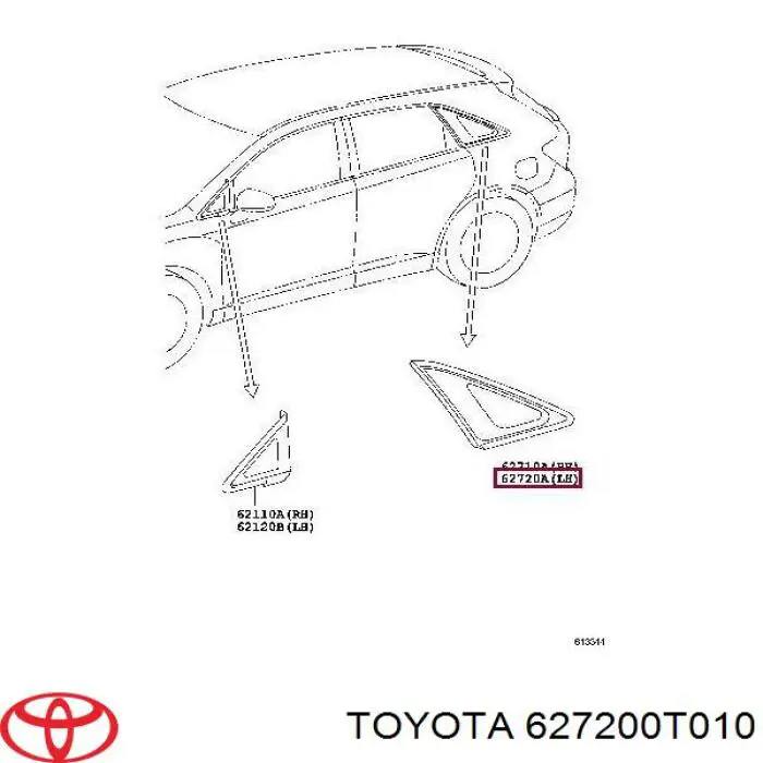 627200T010 Toyota Скло багажного відсіку, ліве