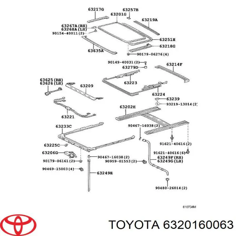 6320160063 Toyota Скло люка даху
