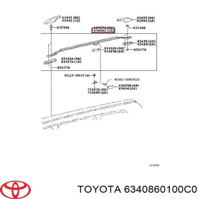 6340860100C0 Toyota рейлінг даху лівий