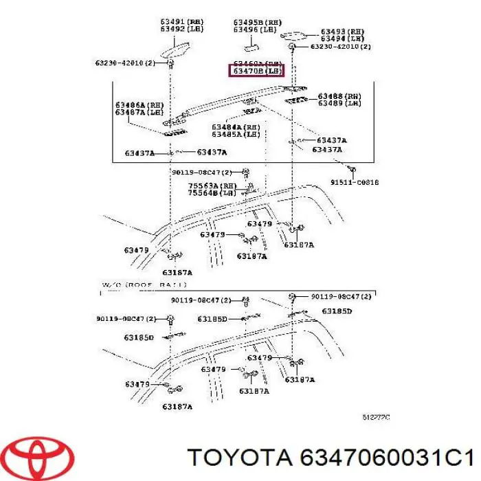 Рейлінг даху лівий на Toyota Land Cruiser (J12)