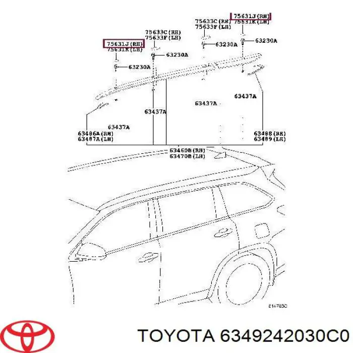 Заглушка рейки/рейлинга багажника даху, передня ліва Toyota RAV4 3 (A3) (Тойота Рав4)