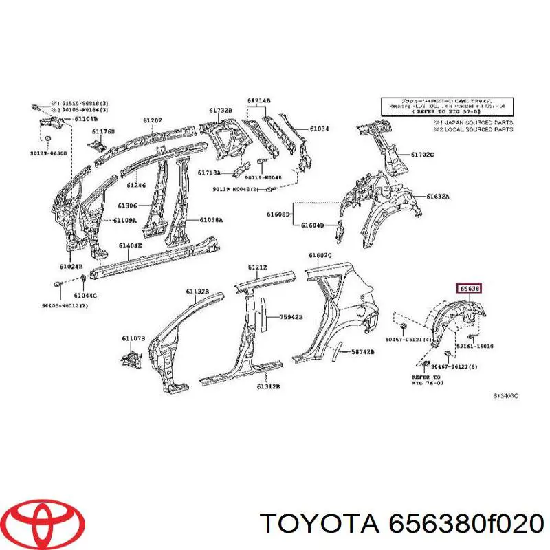 Підкрилок заднього крила, лівий Toyota 656380F020 ціна, від 74.69 USD