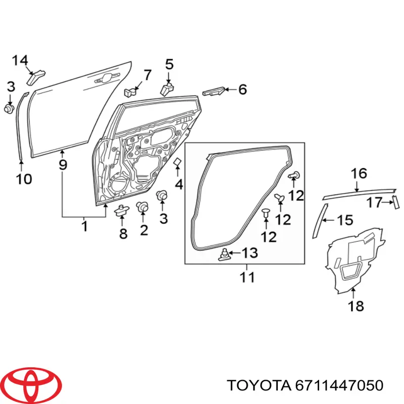6711447050 Toyota Двері пасажирськи задні ліві