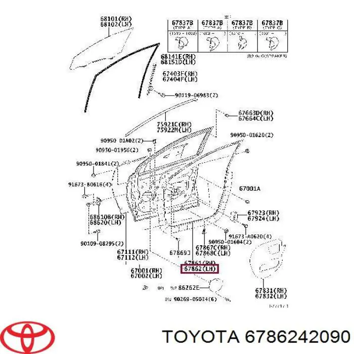 Купити 6786242090 Toyota Ущільнювач двері передньої лівої (на кузові)