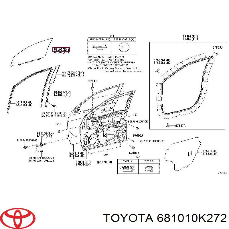 681010K272 Toyota Скло пасажирських дверей