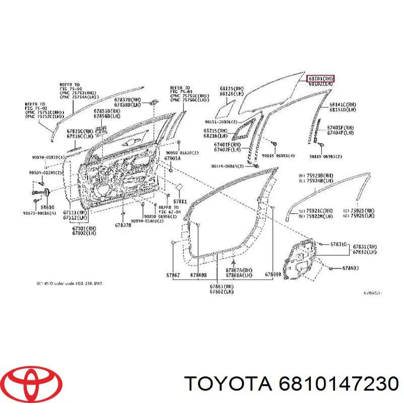 6810147230 Toyota Скло пасажирських дверей