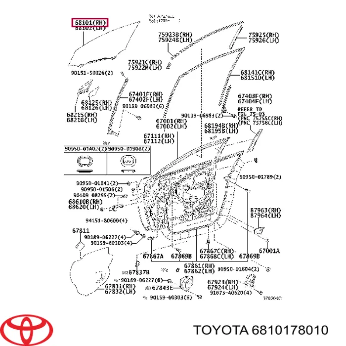 6810178010 Toyota Скло пасажирських дверей
