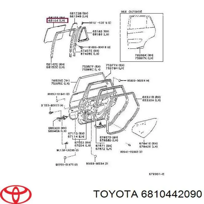 Скло задньої двері лівої Toyota 6810442090 ціна, від 25.62 USD