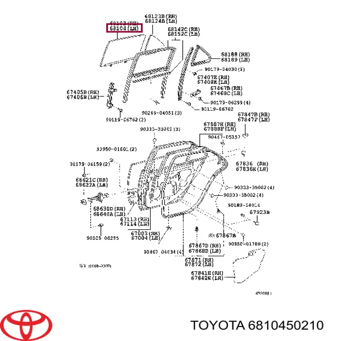 6810450210 Toyota Скло задніх дверей, лівих