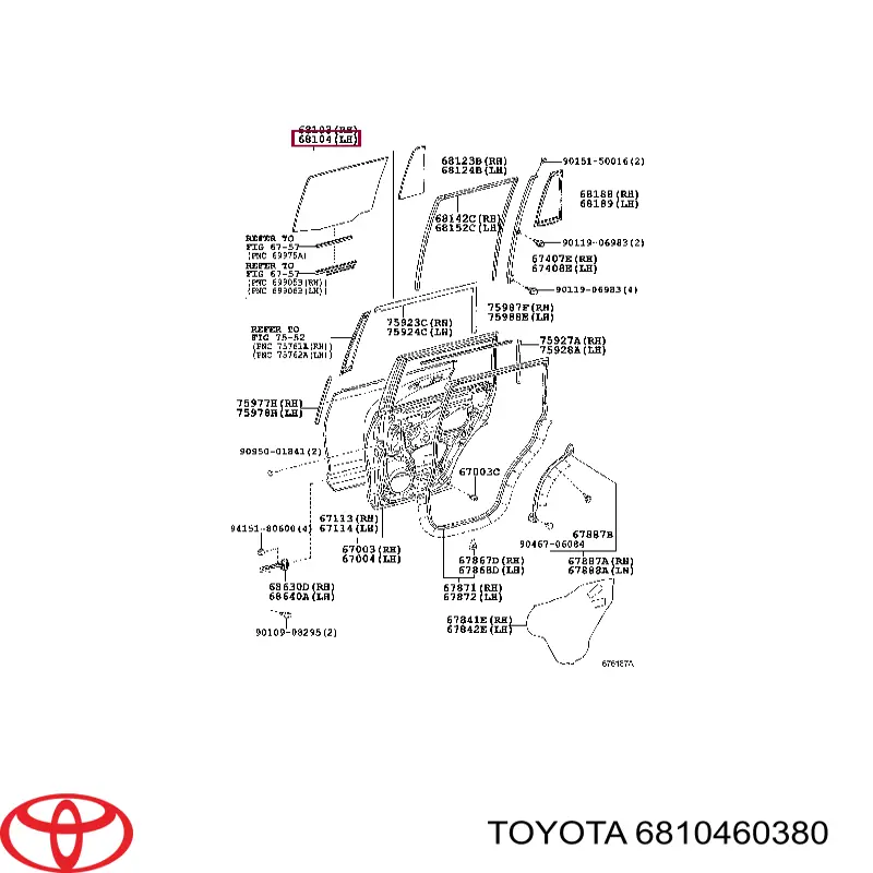 Скло задньої двері лівої Toyota 6810460380 ціна, від 243.54 USD