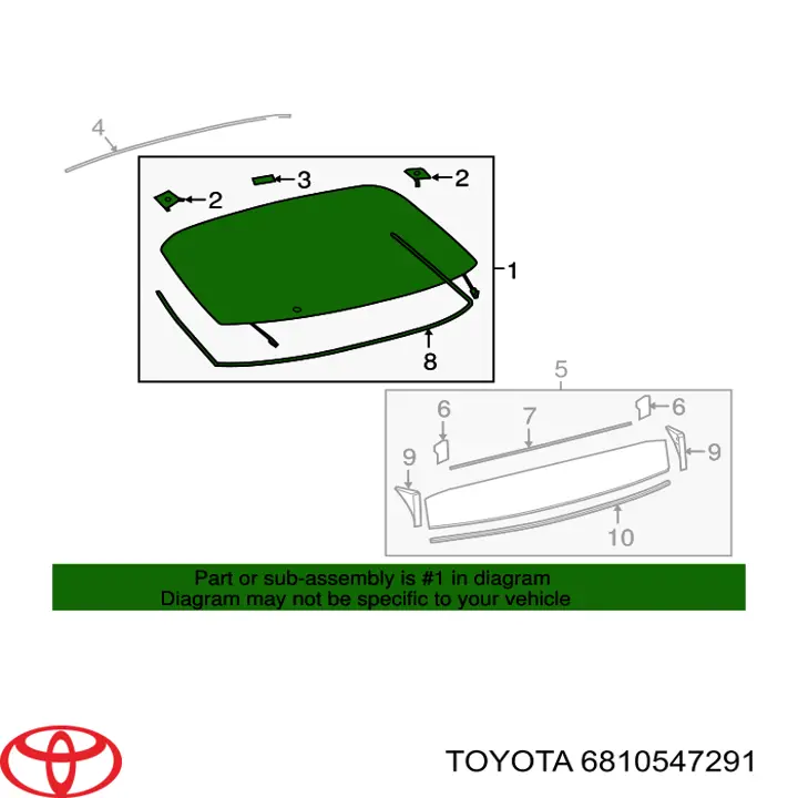 Скло ляди Toyota 6810547291 ціна, від 321.67 USD
