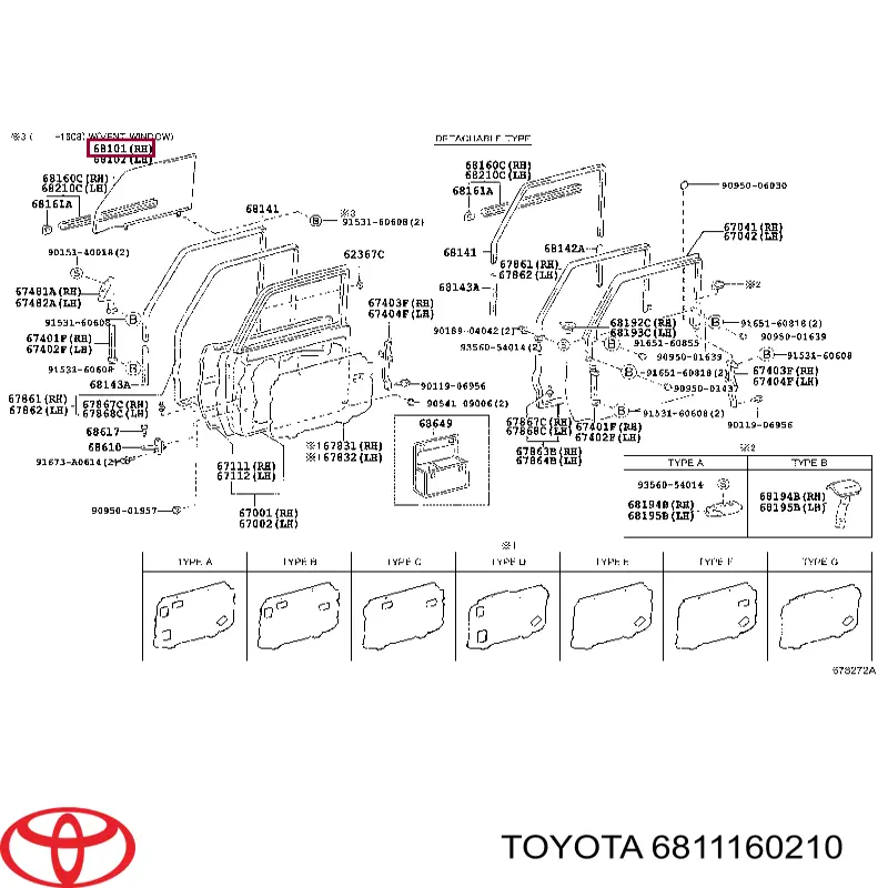 6811160210 Toyota Скло пасажирських дверей