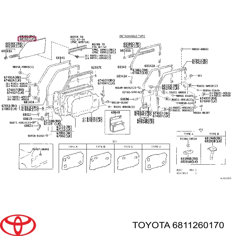 6811260170 Toyota Скло водійських дверей