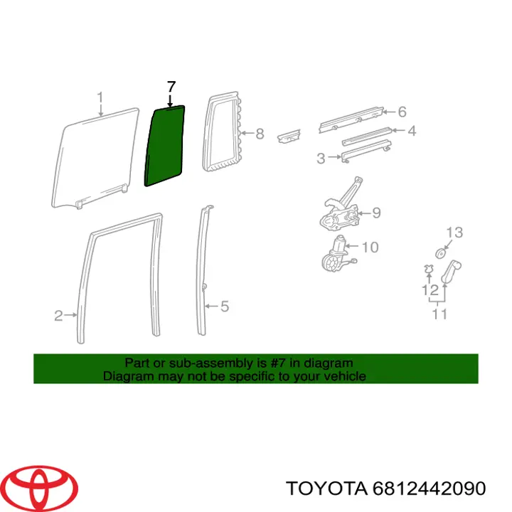 6812442090 Toyota Кватирка дверей трикутник, задньої, лівої