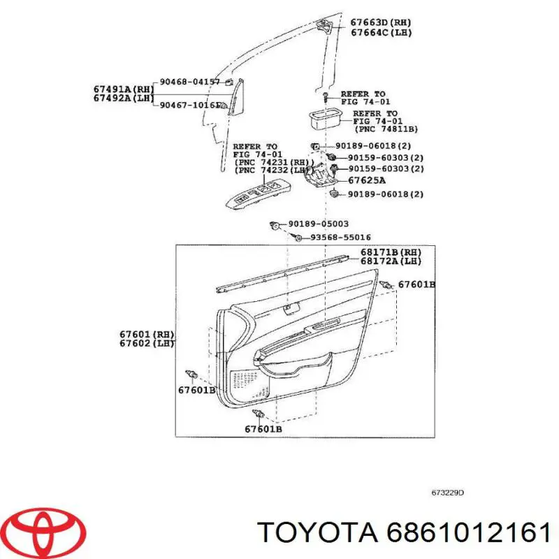 6861012161 Toyota Обмежувач відкриття дверей, передній правий