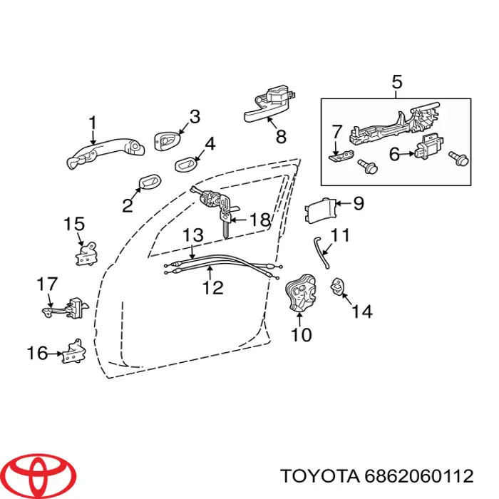 6862060112 Toyota Обмежувач відкриття дверей, передній лівий