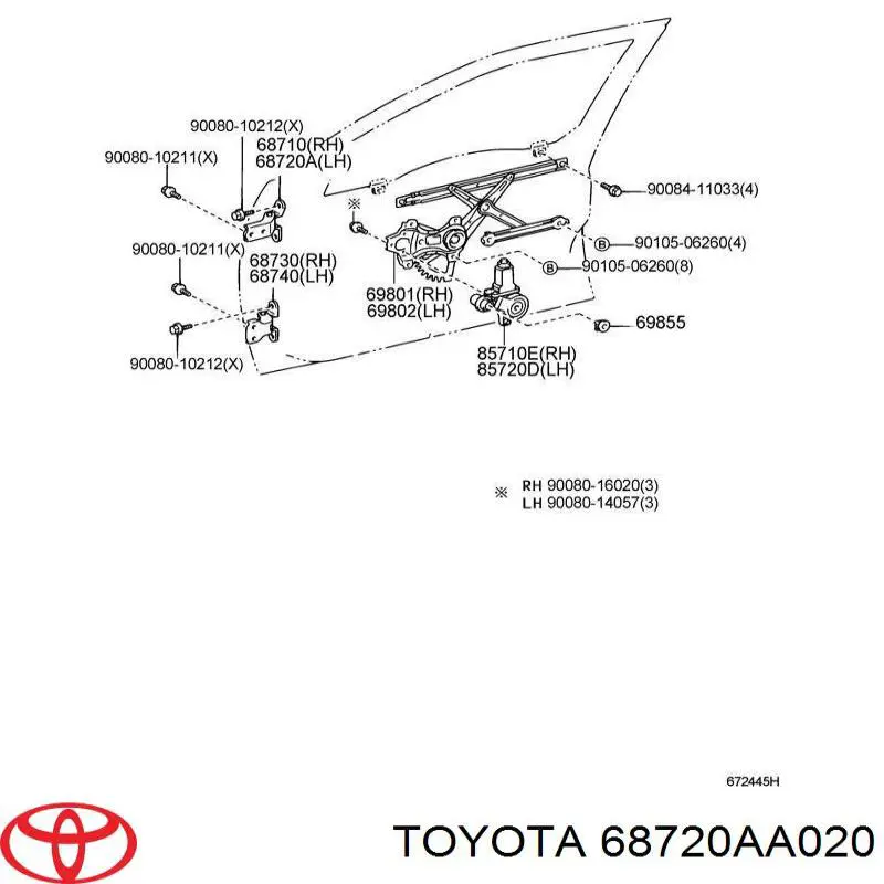 Завіса дверей передных лівих Toyota 68720AA020 ціна, від 24.07 USD