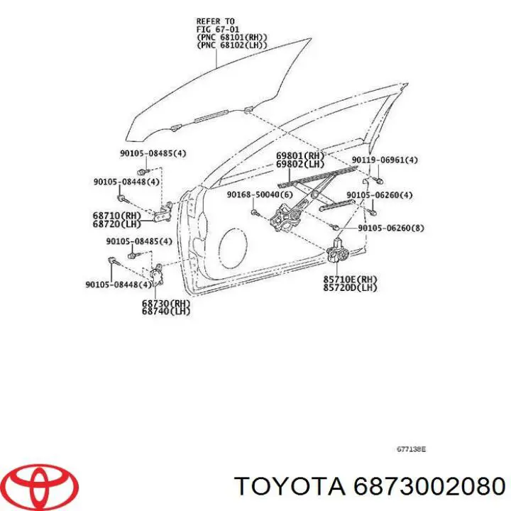 6873002080 Toyota петля передніх дверей, правою