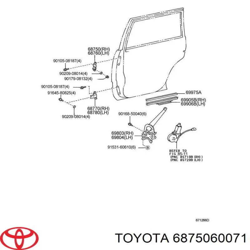 6875060071 Toyota петля заднтої двері, правої