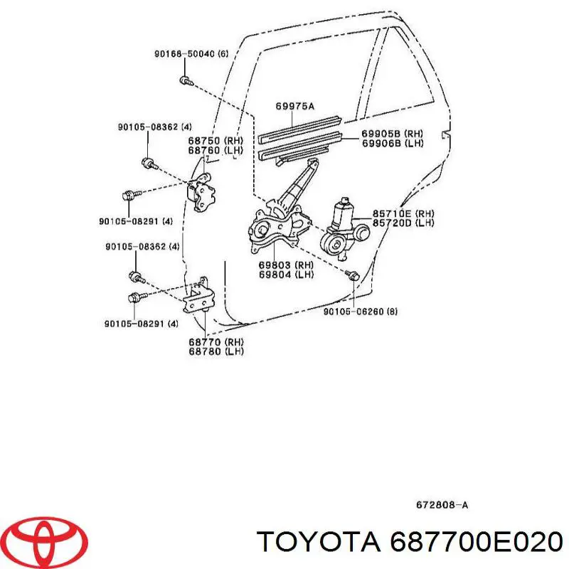 687700E020 Toyota Петля заднтої двері, правої