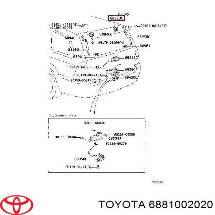 Петля задньої багажної, 3/5 -ої двері 6881002020 Toyota