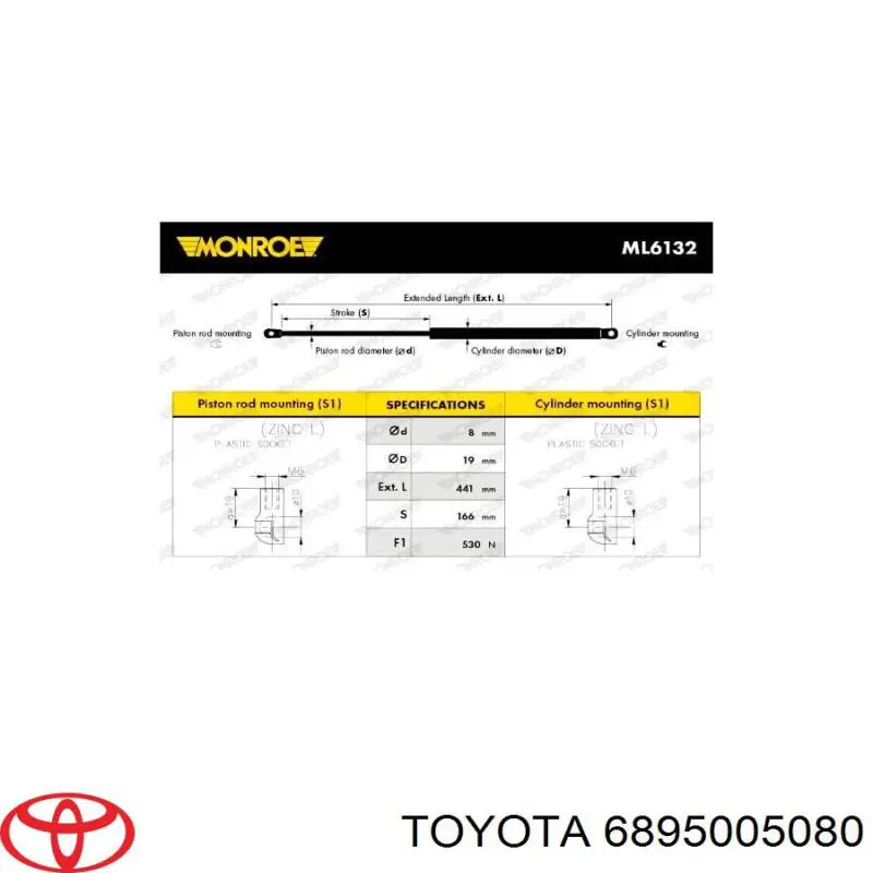 Амортизатор двері задньої Toyota 6895005080 ціна, від 12.67 USD