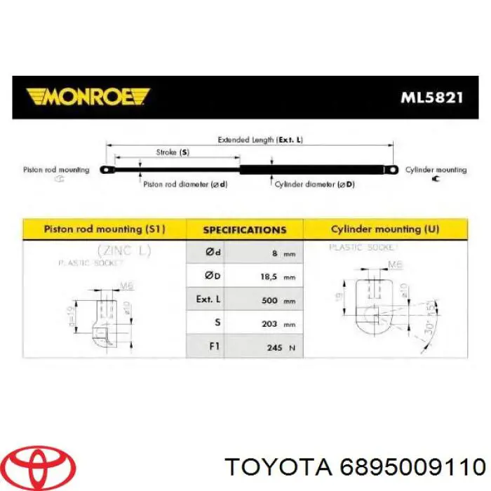 Амортизатор двері задньої Toyota 6895009110 ціна, від 11.38 USD