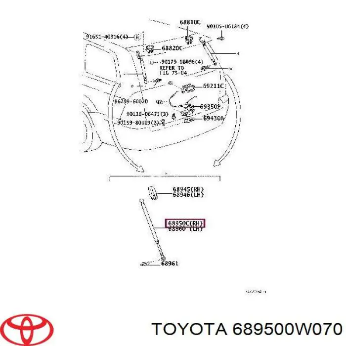 689500W070 Toyota Амортизатор кришки багажника / двері 3/5-ї задньої